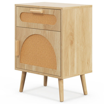 Rattan Nachttisch mit Schublade &amp; Schrank Nachttisch im Boho Style Beistelltisch Sofatisch