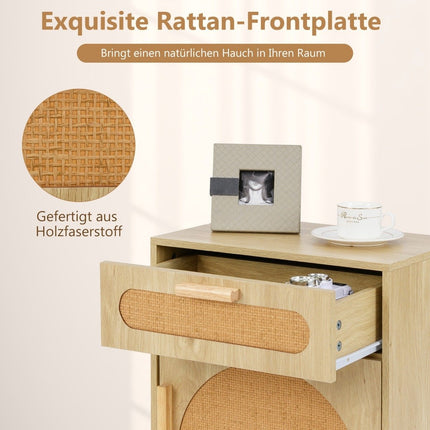 Rattan Nachttisch mit Schublade &amp; Schrank Nachttisch im Boho Style Beistelltisch Sofatisch