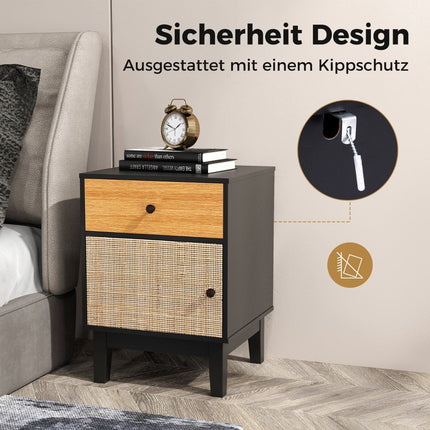 Ratanový noční stolek se zásuvkou a skříňkou, odkládací stolek, boho styl