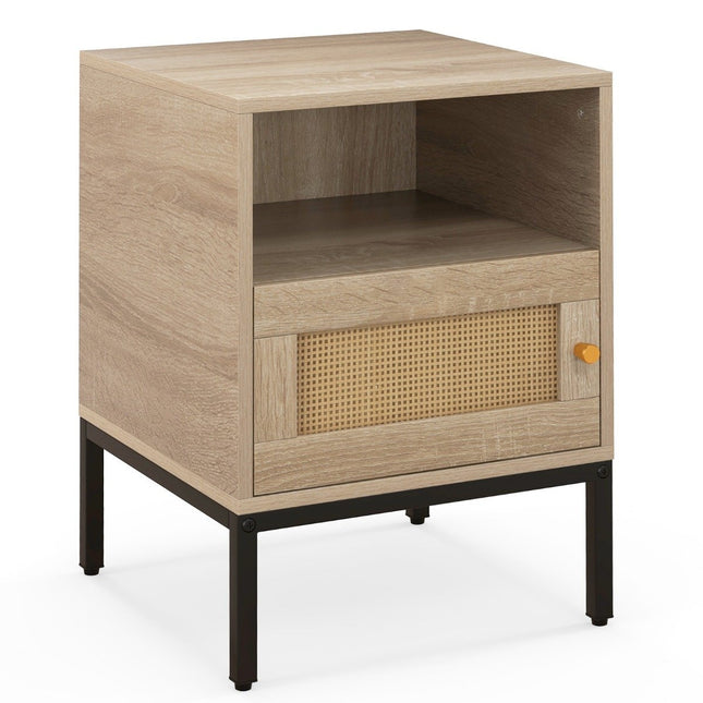 Rotan nachtkastje met open plank en kast 40 x 40 x 57 cm naturel