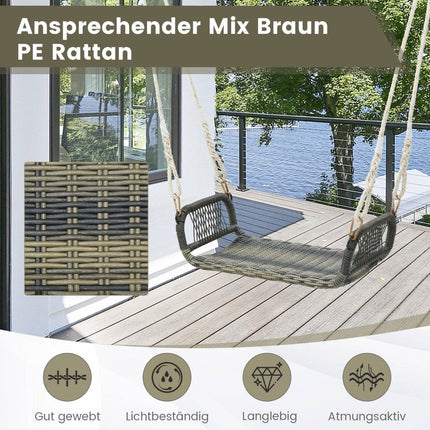 Rattan hanging chair with 2 hemp ropes Weatherproof hanging chair Can hold up to 180kg Swing seat