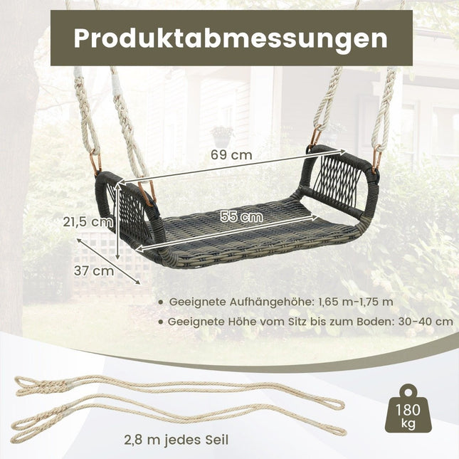 Ratanové závěsné křeslo se 2 konopnými lany, odolné počasí, nosnost do 180kg, houpací sedák