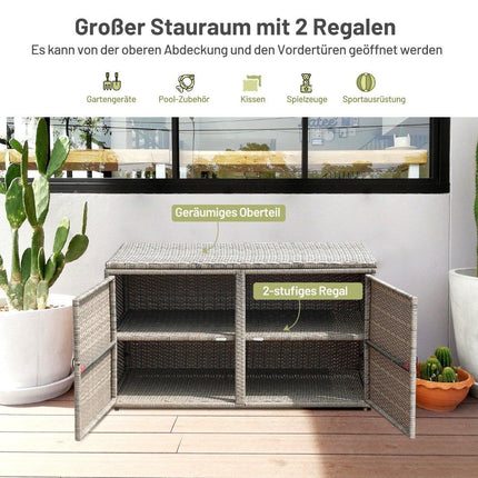 Ratanový úložný box na terasu s objemem 335 L, 115 x 60 x 65 cm, šedá