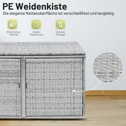 Ratanový úložný box na terasu s objemem 335 L, 115 x 60 x 65 cm, šedá