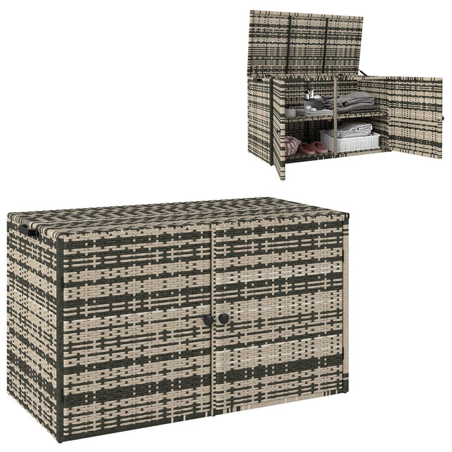 Rattan Storage Box 350L - Weather Resistant, UV Resistant, Mixed Grey