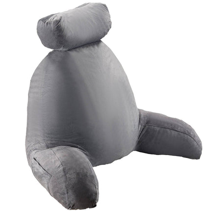 Reading Pillow With Removable Headrest, 3 Pockets, Grey