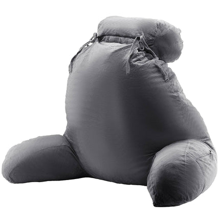 Reading Pillow With Removable Headrest, 3 Pockets, Grey
