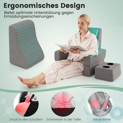Polštář na čtení s držákem na nápoj – ergonomická opěrka, šedá