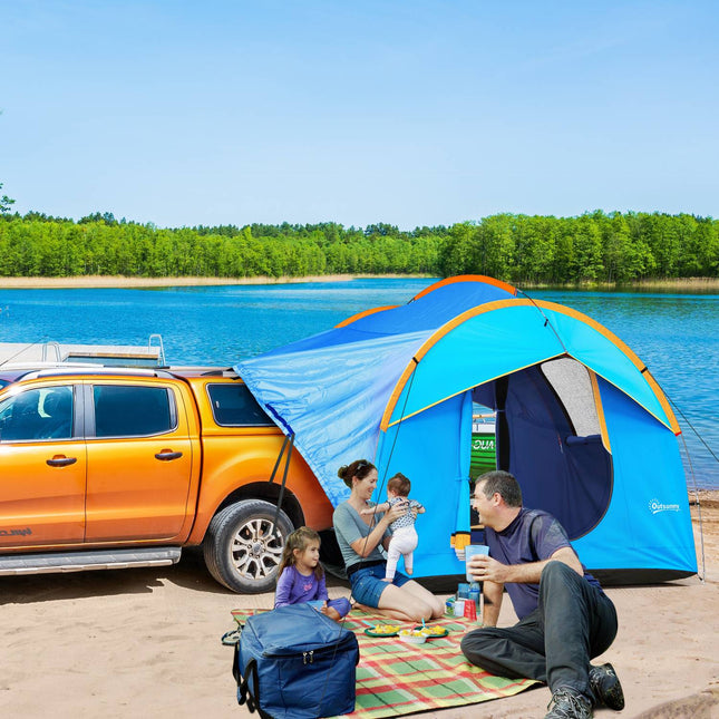 Modrý kupolový stan pro 6 osob, 3 vchody, k SUV/karavanu