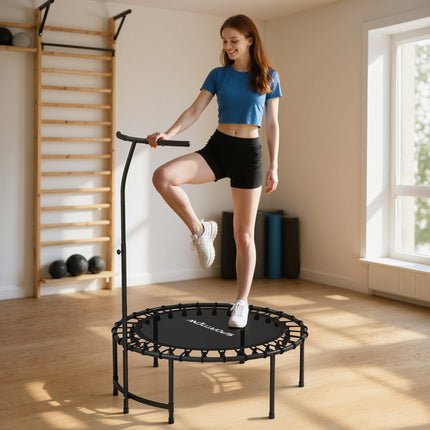 Fitness trampolína, nastavitelná rukojeť, černá