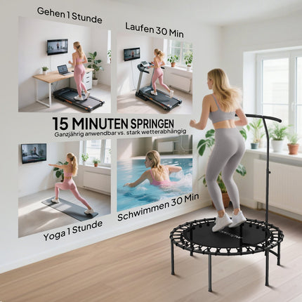 Fitness trampolína, nastavitelná rukojeť, černá
