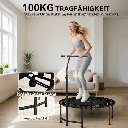 Fitness trampolína, nastavitelná rukojeť, černá
