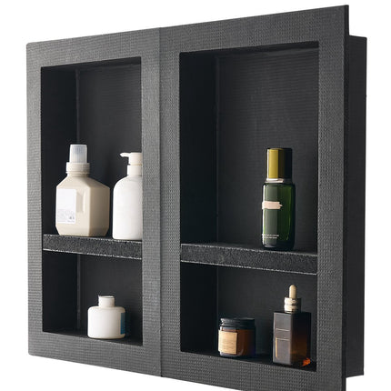 Recessed Shower Niche Set Of 2, 16x24 In, Shelf, Black