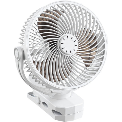 Rechargeable Clip-On Fan, USB-C, 4 Speeds, White