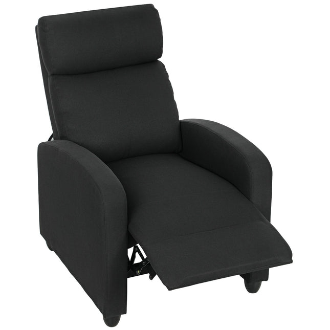 Polohovací křeslo, nastavitelné 135°, len-polyester, černá