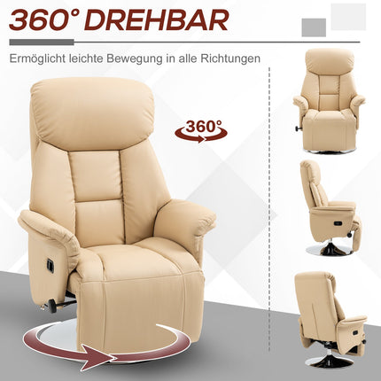 Polohovací křeslo, umělá kůže, otáčení 360°, béžová