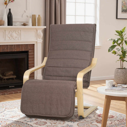 Recliner Chair With Birch Wood Frame, 5-Position Footrest, Brown