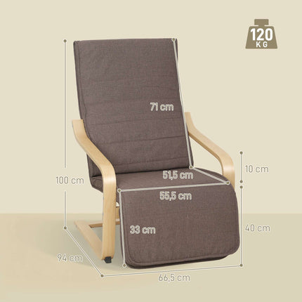 Recliner Chair With Birch Wood Frame, 5-Position Footrest, Brown