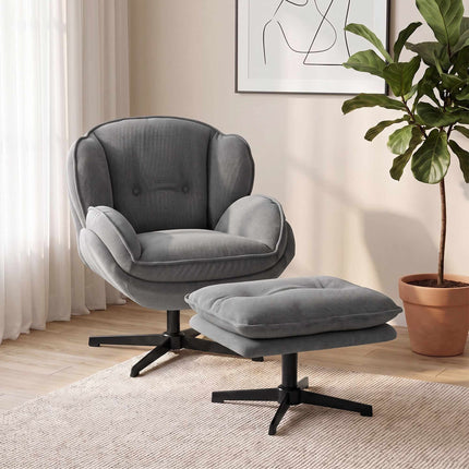 Recliner Chair with Adjustable Ottoman, 360 Swivel, Grey Chenille