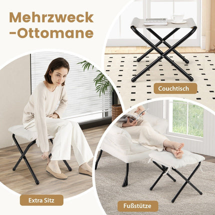 Polohovací křeslo s područkami, podnožka, béžová sherpa