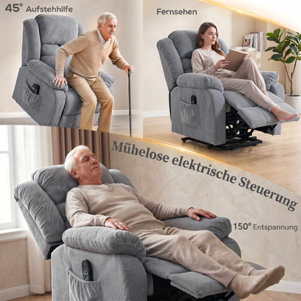 Recliner Chair with Massage, Lift Assist, and USB Ports, Light Grey