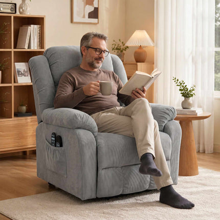 Recliner Chair with Massage, Lift Assist, and USB Ports, Light Grey