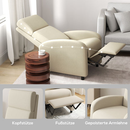 Polohovací TV křeslo, výklopná podnožka, sklon až 160°, 64 x 86 x 102 cm, krémová
