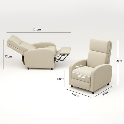 Polohovací TV křeslo, výklopná podnožka, sklon až 160°, 64 x 86 x 102 cm, krémová