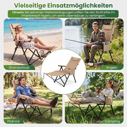 Reclining Camping Chair with Footrest – Khaki, Portable & Adjustable