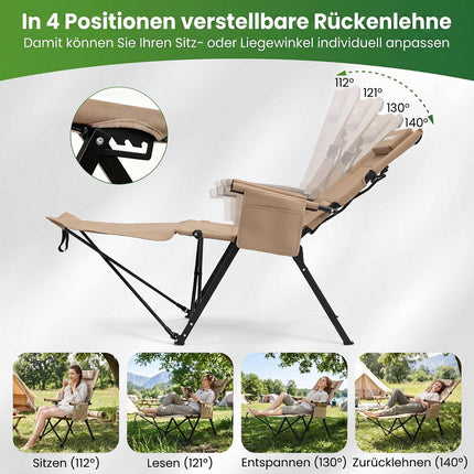 Reclining Camping Chair with Footrest – Khaki, Portable & Adjustable