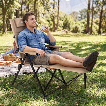 Reclining Camping Chair with Footrest – Khaki, Portable & Adjustable