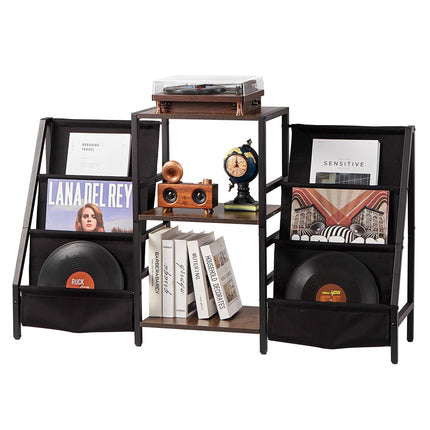Record Player Stand, 3-Tier Vinyl Storage, Black