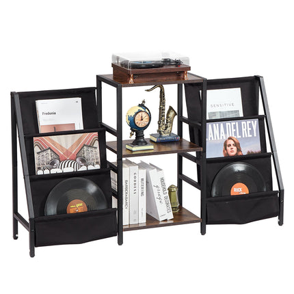 Record Player Stand, 3-Tier Vinyl Storage, Black