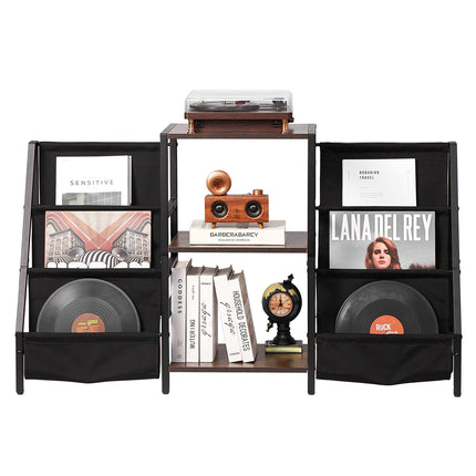 Record Player Stand, 3-Tier Vinyl Storage, Black