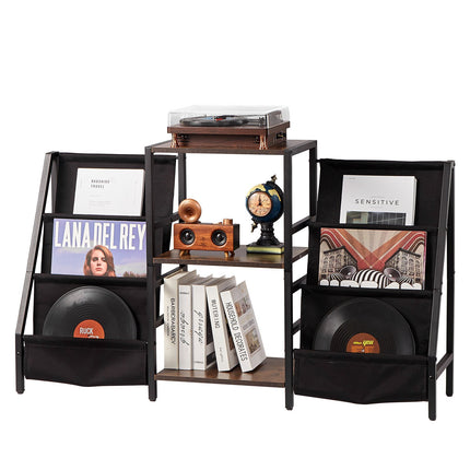 Record Player Stand, 3-Tier Vinyl Storage, Black