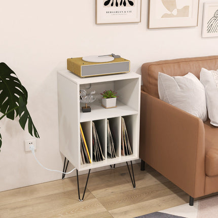 Stolek na gramofon, 3patrový úložný prostor na vinyly s nabíjením