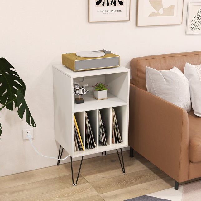 Stolek na gramofon, 3patrový úložný prostor na vinyly s nabíjením