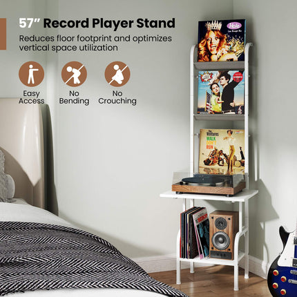 Stolek na gramofon, 5patrový regál na vinyly, bílá