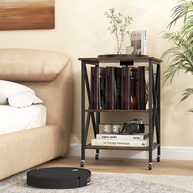 Stolek na gramofon s nabíjecí stanicí, úložný prostor na vinyly