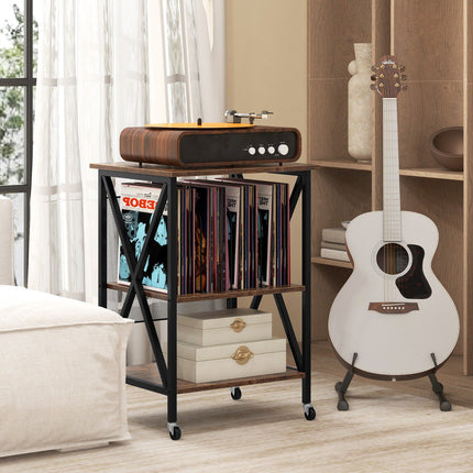 Stolek na gramofon s nabíjecí stanicí, úložný prostor na vinyly