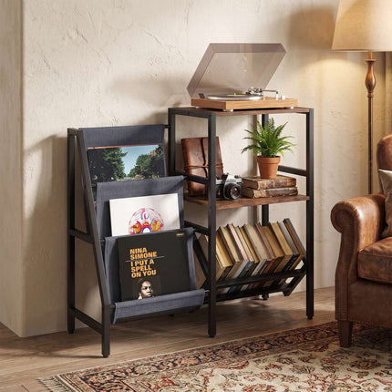 Record Player Stand with Vinyl Storage for 400+ Albums, Rustic Brown, 82 cm