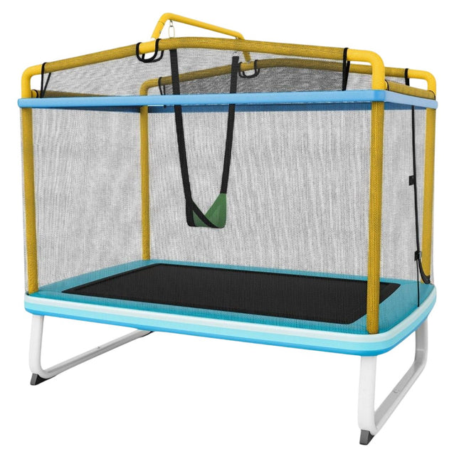 Obdélníková dětská trampolína 3v1 190 x 124 cm, rekreační trampolína se sítí, modrá + žlutá