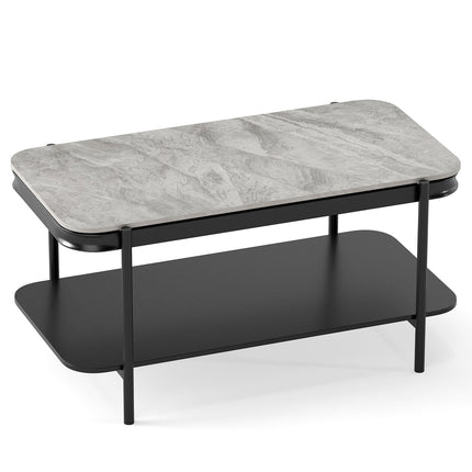 Rectangular Coffee Table with Storage, Grey Sintered Stone