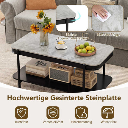 Rectangular Coffee Table with Storage, Grey Sintered Stone