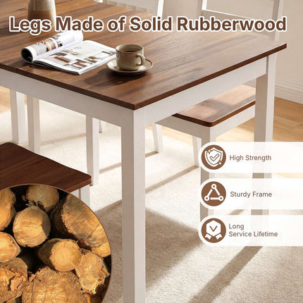 Rectangular Dining Table for 6 with Solid Rubber Wood Legs, 60 Inch, Brown
