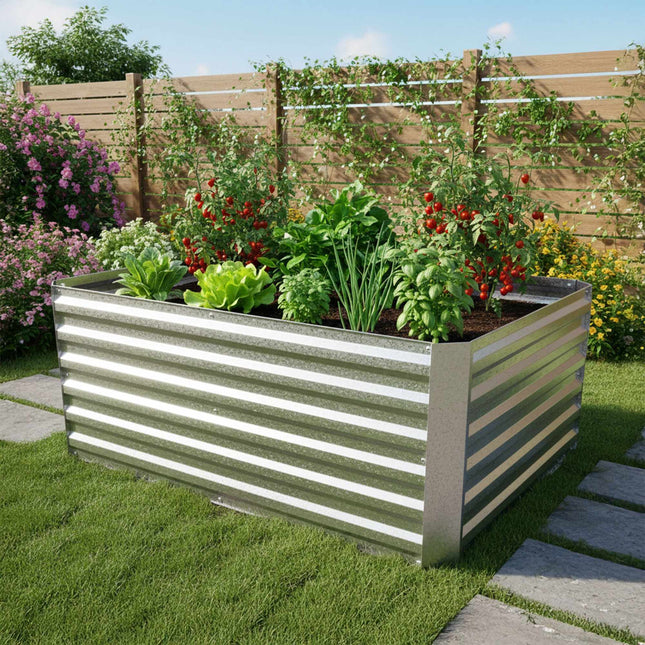 Rechthoekige metalen plantenbak - Verhoogd tuinbed, gegalvaniseerd