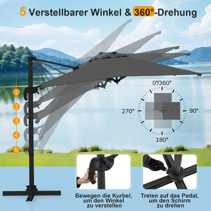 Rechteckiger Terrassenschirm, 250x250 cm, Verstellbar, Grau