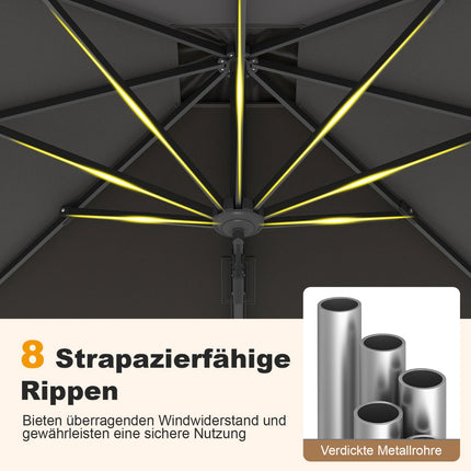 Rechteckiger Terrassenschirm, 250x250 cm, Verstellbar, Grau