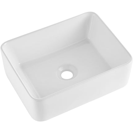 Rectangular Vessel Sink, White Ceramic, 16x12 Inch