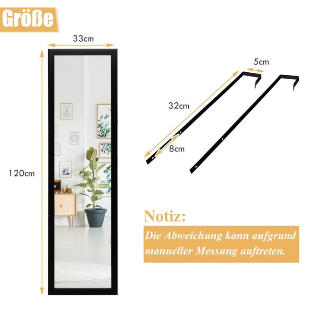 Obdélníkové celopostavové zrcadlo se závěsným háčkem na dveře 33x119 cm, černá